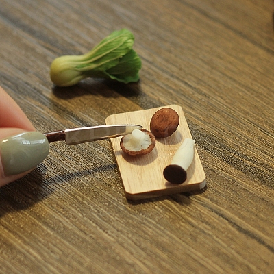 Mini Resin Mushroom & Wooden Cutting Board & Alloy Kitchen Knife Sets BOTT-PW0002-134A-1