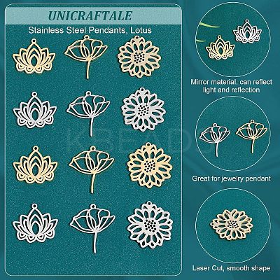 12Pcs 6 Style 304 Stainless Steel Pendants STAS-UN0038-83-1