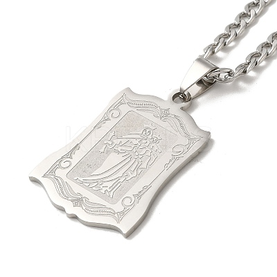 Non-Tarnish Rectangle with Virgin Mary Pendant Necklaces LS-NJEW-C043-01P-1