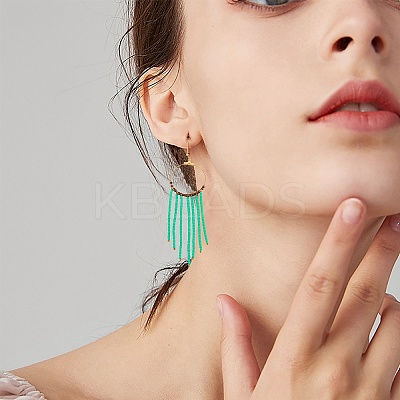 Glass Seed Beads Long Dangle Earrings EJEW-SW00004-1