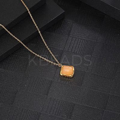 Natural Rose Quartz Rhombus Pendant Necklace with Brass Chains VW7781-1-1