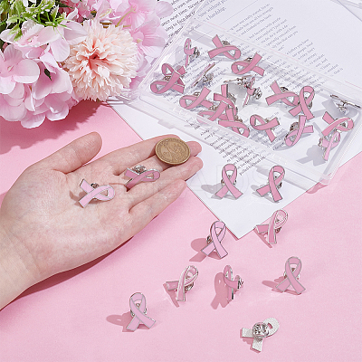 30Pcs AIDS/Breast Cancer Awareness Ribbon Enamel Pins JEWB-UN0001-07-1