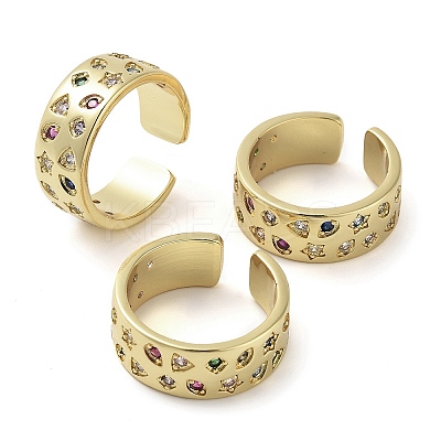 Brass Micro Pave Cubic Zirconia Open Cuff Ring RJEW-K267-02G-1