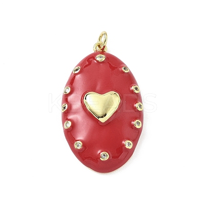 Oval with Heart Brass Micro Pave Clear Cubic Zirconia Pendants KK-Z114-25G-1