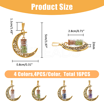 16Pcs 4 Styles Tibetan Style Alloy Moon Pendants PALLOY-FH00027-1
