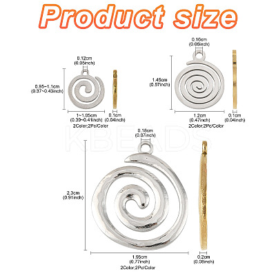 12Pcs 6 Styles 304 Stainless Steel Charms STAS-FS0001-97-1