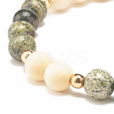 2Pcs 2 Style Coconut & Natural Larvikite & Watermelon Stone Glass Stretch Bracelets Set BJEW-JB07832-1