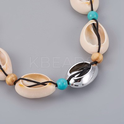 Adjustable Cowrie Shell and Synthetic Turquoise Beaded Necklaces NJEW-JN02300-01-1