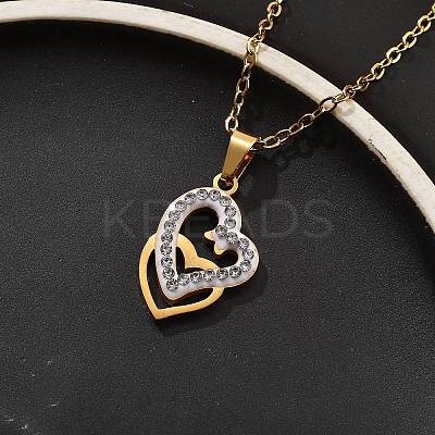 304 Stainless Steel Crystal Rhinestone Heart Pendant Cable Chain Necklaces for Women NJEW-Z056-01E-G-1