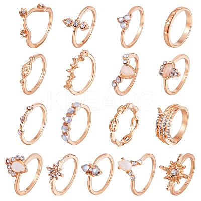 17Pcs 17 Style Crystal Rhinestone Teardrop & Star & Horse Eye Finger Rings Set JR937A-1