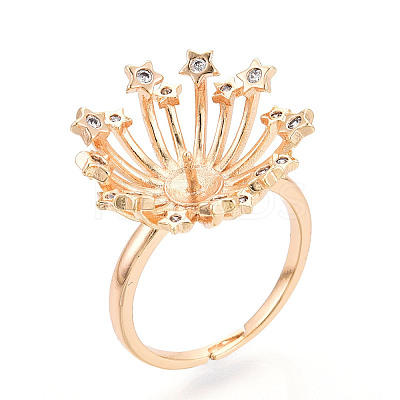 Star Brass Micro Pave Clear Cubic Zirconia Adjustable Ring Settings KK-T076-22G-1