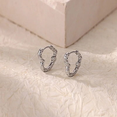 304 Stainless Steel Hammered Heart Hoop Earrrings EJEW-U065-02A-P-1