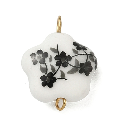 4Pcs 4 Colors Handmade Printed Porcelain Flower Connector Charms PALLOY-JF04405-01-1