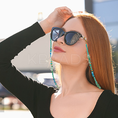 Natural Green Aventurine & Glass & Polymer Clay Beads Eyeglasses Chains HJEW-FH00198-1