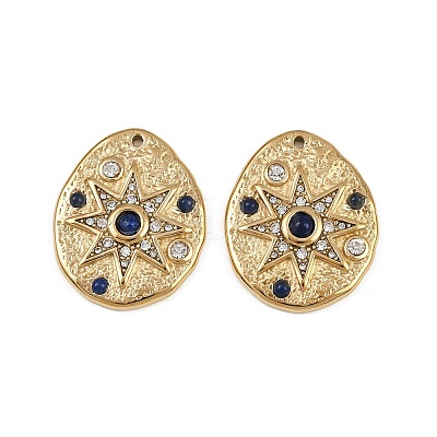 304 Stainless Steel Crystal Rhinestone & Dyed Natural Lapis Lazuli Pendants X-STAS-F322-14G-01-1
