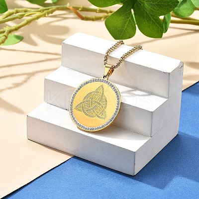 201 Stainless Steel Rhinestone Pendant Necklaces for Women NJEW-U021-06P-1