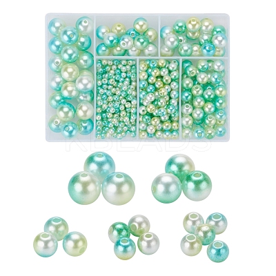 497Pcs 5 Style Rainbow ABS Plastic Imitation Pearl Beads OACR-YW0001-07E-1