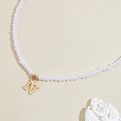 Imitation Pearl with Stainless Steel Pendants Necklaces NJEW-LP0001-51N-G-1