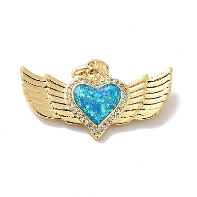 Rack Plating Brass Micro Pave Cubic Zirconia with Synthetic Opal Pendants KK-D088-16G-1