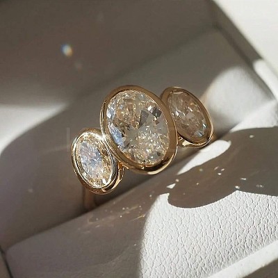 Oval Brass Pave Clear Cubic Zirconia Finger Rings FS-WGDCBD8-03-1