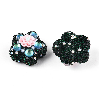 Flower Shape Polymer Clay Rhinestone Beads CLAY-U023-01G-1