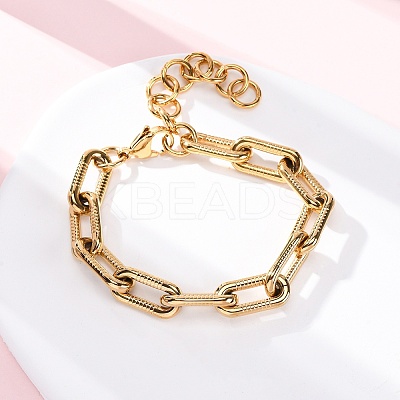 304 Stainless Steel Paperclip Chain Bracelets for Women BJEW-Z128-01G-01-1