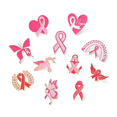 12Pcs 12 Styles Awareness Ribbon Enamel Pins JEWB-CJ0001-51-1