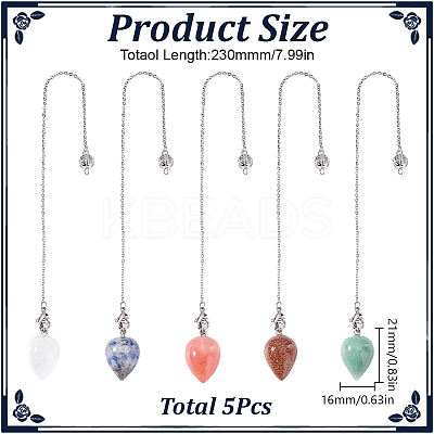 Teardrop Natural Gemstone Pointed Dowsing Pendulums PALLOY-GO00016-1