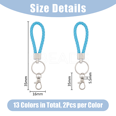26Pcs 13 Colors Braided PU Leather Ornament Lanyard Strap Keychain KEYC-DC0001-18-1
