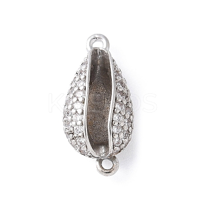 Brass Micro Pave Clear Cubic Zirconia Shell Shaped Links Connector Charms KK-K399-03A-P-1