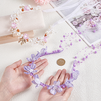 1Pc Imitation Pearl Ribbon Hair Bands OHAR-NB0001-33B-1