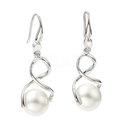 Plastic Pearl Infinity Dangle Earrings with Cubic Zirconia EJEW-Q770-03P-1