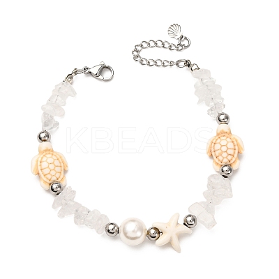 Natural Quartz Crystal Chip Beads & Synthetic Turquoise Beaded Bracelets for Women BJEW-JB12416-03-1