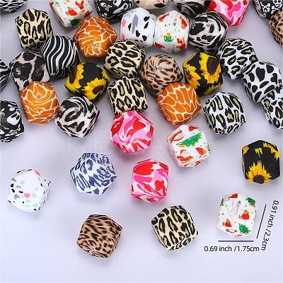 Colorful Pattern Printed Silicone Focal Beads SI-JX0022A-08-1