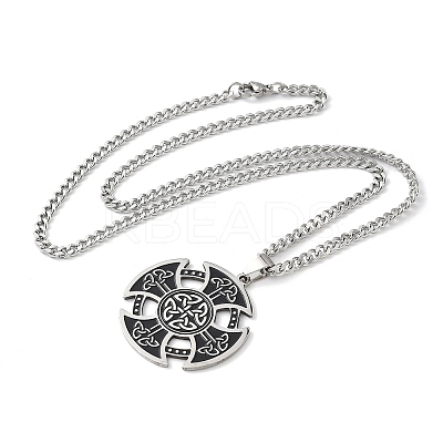 201 Stainless Steel Black Enamel Viking Kont Cross Pendant Necklaces LS-NJEW-H065-12P-1