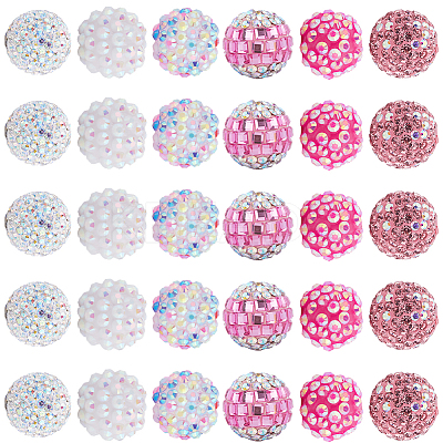 30Pcs 6 Style Polymer Clay Pave Rhinestone Beads CLAY-SC0001-78A-1