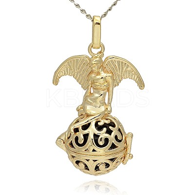 Golden Tone Brass Hollow Round Cage Pendants KK-J242-04G-1