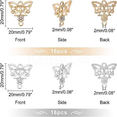 32Pcs 2 Colors Alloy Crystal Rhinestone Links/Connectors ALRI-FH0001-03-1