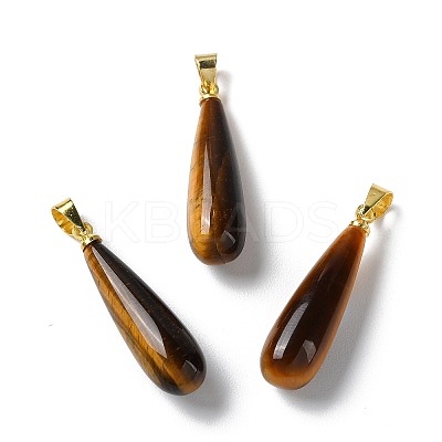 Natural Tiger Eye Teardrop Pendants G-Q005-03G-02-1