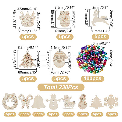 65Pcs 13 Styles Christmas Theme Wood Pendants WOOD-AR0001-40-1
