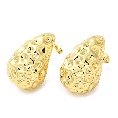 Brass Hammered Teardrop Stud Earrings for Women EJEW-M222-05G-1