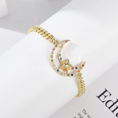 Brass Micro Pave Clear Cubic Zirconia Link Bracelets LS-BJEW-M050-03G-01-1