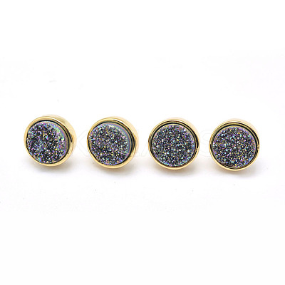 Electroplate Natural Druzy Quartz Crystal Stud Earrings EJEW-I216-01G-RS-1