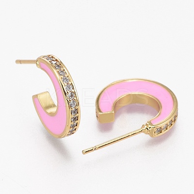 Brass Micro Pave Clear Cubic Zirconia Half Hoop Earrings EJEW-L231-64C-1