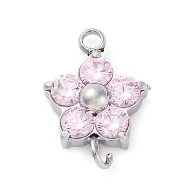 304 Stainless Steel Micro Pave Cubic Zirconia Flower Connector Charms LS-STAS-U042-01P-01-1