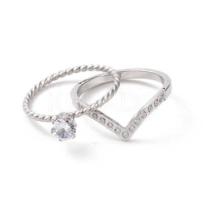2Pcs 2 Style Clear Cubic Zirconia Couple Rings Set RJEW-D120-24P-1