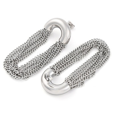 304 Stainless Steel Tassel Chain Stud Earrings for Women EJEW-U023-07P-1