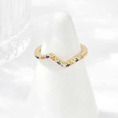 Wave Brass Micro Pave Cubic Zirconia Adjustable Rings RJEW-S400-15G-1