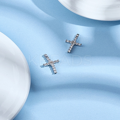 2Pcs Latin Cross Brass Micro Pave Cubic Zirconia Pendants ZIRC-LP0001-14-1