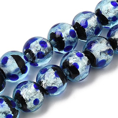 Glow in the Dark Luminous Style Handmade Silver Foil Glass Round Beads FOIL-I006-12mm-02-1
